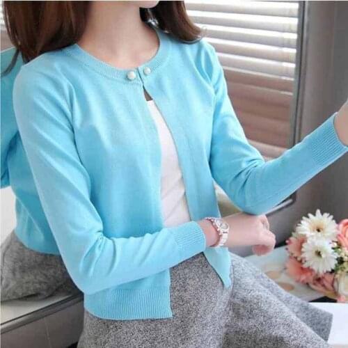 Womens Knitted Cardigan Short Sunscreen Small Shawl Thin Coat Autumn Solid Sweater Long Sleeve Cotton Cardigan