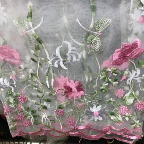 1pc Stylish Flowers Lace Chiffon Organza Fabric Tulle Elegant Bilateral Floral Embroidery DIY Skirt Dress Material 50*130cm