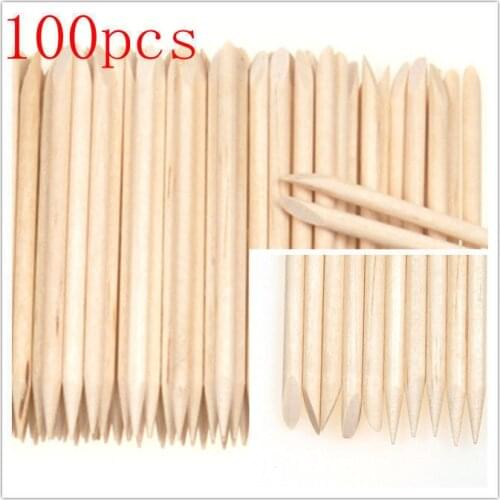 100Pcs Orange Wood Sticks Nail Art Care Salon Cuticle Pusher Remover Manicure Tool