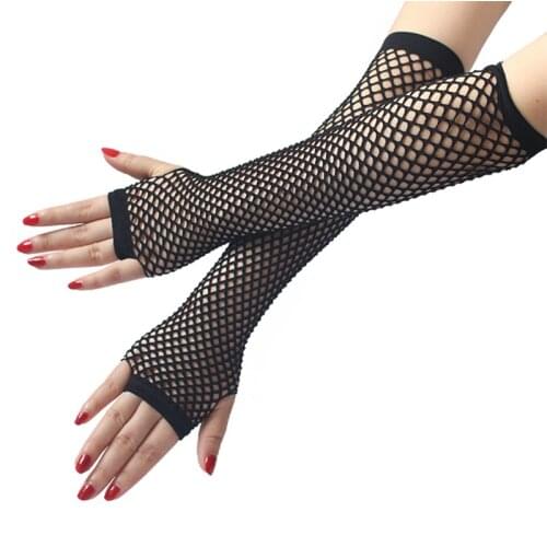 2Pcs Sexy Black Fishnet Gloves for Women Ladies Mesh Fingerless Long Gloves for Party Wear Fancy Dress Leg Arm Cuff Arm Warmer