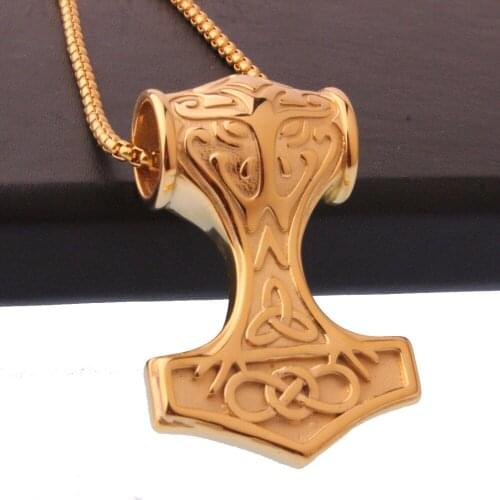 24" Hip Hop Stainless Steel Gold Viking Mjolnir Rune Thor Hammer Viking Amulet Box Chain Pendant Necklace Mens Jewelry Xmas Gift