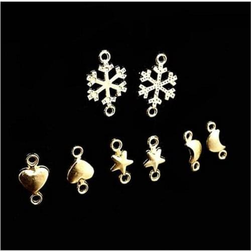 50pcs Kawaii Moon Star Connector Jewelry Heart Double Hanging Pendant Accessories DIY Resin Craft Handmade Mini Snowflake Decor