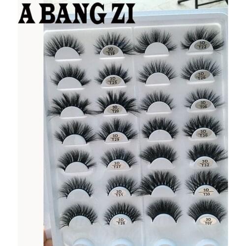 Abangzi wholesale 3D mink hair eyelashes 16 pairs per tray lash mink eye lash customized logo fluffy natural look fake lash
