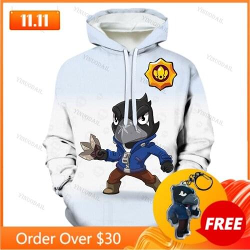 Browlerss Cartoon Star, Tops Teen Clothes Crow Shooter Kids Hoodie Shooting Game Spike 3D Print Sweatshirt Tops Boys Girls