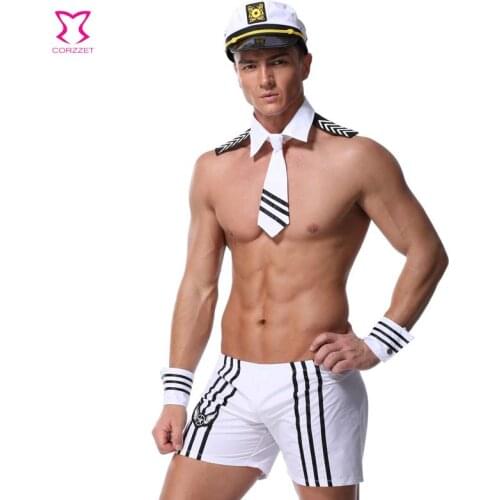 Black and white striped shorts tie and bracelets Suits Sexy Male Navy cosplay costume Halloween cosplay clothes nightclub Wear
