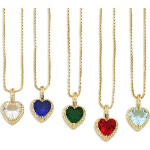 CZ Crysal Jewelry Women Love Heart Chain Necklace Valentines Day Gift Jewelry Pendant Necklaces collar corazon colores