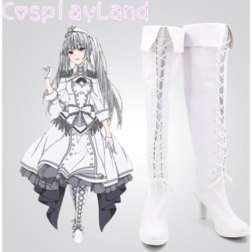 Date A Live White Queen Cosplay Boots Shoes Leather Shoes Cosplay Accessories Halloween Party Shoes for Women High Heel Shoes