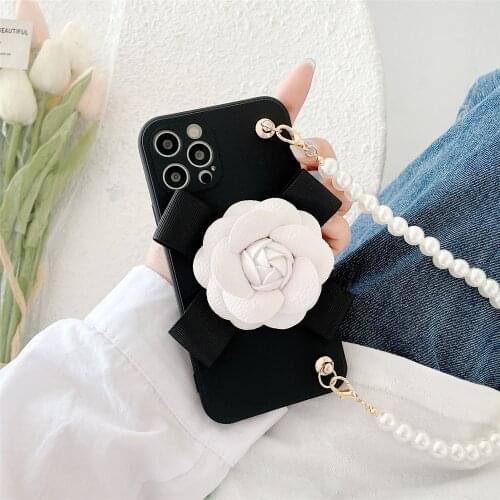 For Samsung Galaxy S6 S7 Edge S8 S9 S10 S20 S21 Ultra FE Note 5 8 9 10 lite 20 Plus Camellia Pearl Bracelet Soft TPU Phone Case
