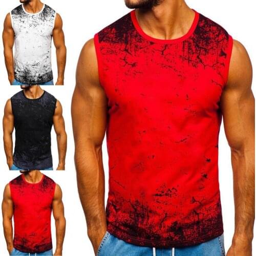 Sports Running T-shirt Men Gym Fitness O Neck Print Fitness Vest Men Sleeveless Slim Bodybuilding Vest Streetwear Workout Shirt