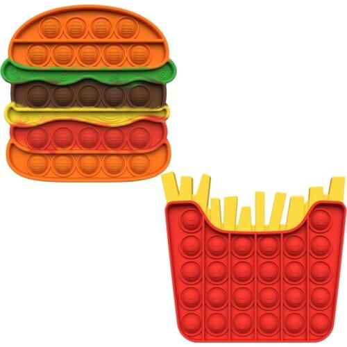 Hamburger/French Fries Shape Pop Bubble Fidget Sensory Toys Push Fidget Toy for Kids Adult Silicone Stress Relief Toys