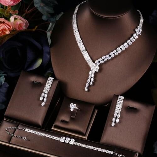 Jankelly Nigeria 4pcs Bridal Zirconia Jewelry Sets For Women Party, Luxury Dubai Nigeria CZ Crystal Wedding Jewelry Sets