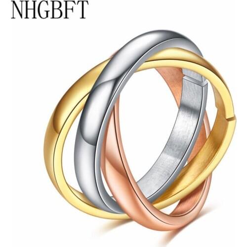 NHGBFT Womens Three Ring Three in One Set Stainless Steel Wedding Engagement Stackable Wedding Rings