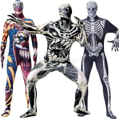 Halloween Ghost Festival Print Skull Bodysuit Cosplay Costume Adult Men Horrible Zombies Zentai Full Body Cover Jumpsuit C36M280