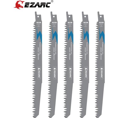 EZARC 5Pcs Wood Pruning Reciprocating Saw Blade Sharp Ground Teeth CRV Long Lifetime Sabre Saw Blades 5TPI (150mm, 225mm, 300mm)