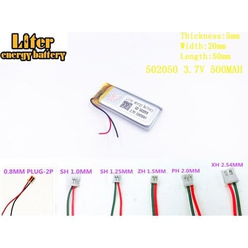 Liter energy battery 3.7V 500mAh 502050 plug Lithium Polymer Li-Po Rechargeable Battery For MP3 MP4 MP5