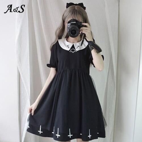 Cute Girl Gothic Lolita Dress Harajuku Fashion Cross Cosplay Female Dress Japanese Soft Sister Style Star Tulle Dress Streetwear