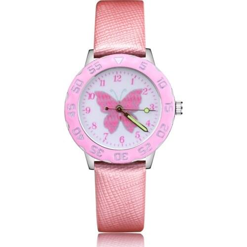 Fashion Cartoon Cute Butterfly Style Children Watches Kids Student Girls Boys Quartz Leather Wrist Watch Clcok JM102