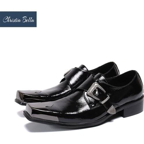 Christia Bella British Style Buckle Men Dress Shoes Wedding Party Formal Leather Shoes Square Toe Men Business Oxford Shoes