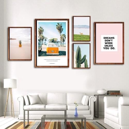 SVITY Nordic Decor Landscape Wall Art Poster Canvas Painting Beach Car Pineapple Seascape Wall Picture for Living Room FA713