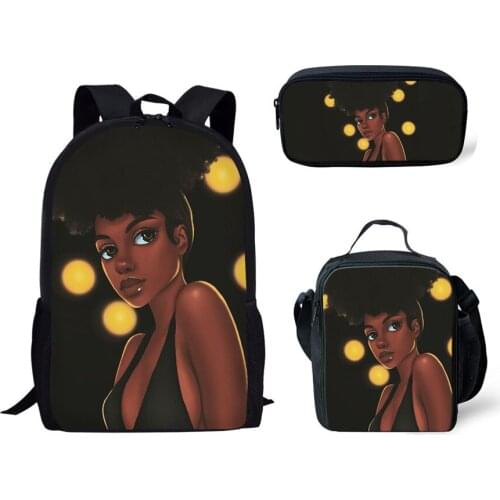 NOISYDESIGNS 3pcs/set School Bags for Kids Bag Black Art African Girls Print Schoolbag Teenagers Primary Book Mochila Escolar