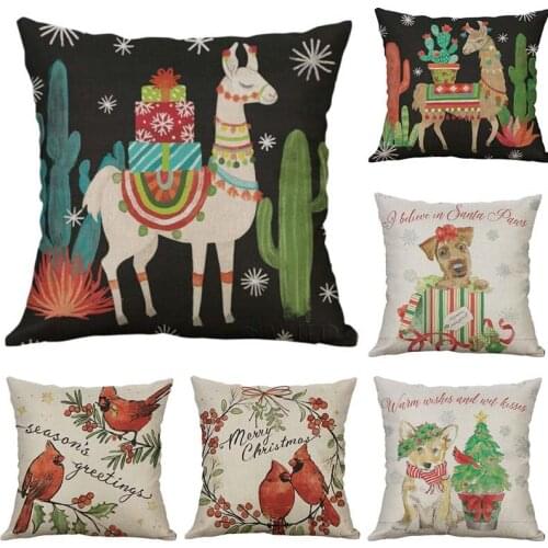 Cute dog cartoon Alpaca cactus cushion cover family sofa decoration childrens gift Christmas pillow cover 45x45cm