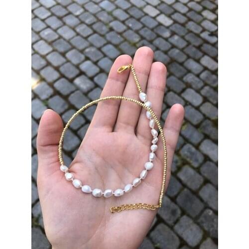 High quality party handmade jewelry golden beaded necklace for women natural freshwater pearls daily wear fashion choker gift