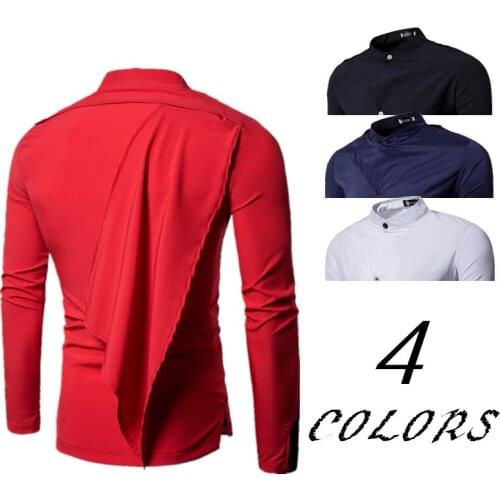 Spring-Summer New Personality Back Cloak Design Mens Shirt Color Panel Slim-Fit Long-Sleeve Shirt Stage Singer Party Gentleman