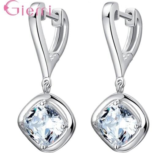 Luxury Brand Clear CZ Crystal 925 Sterling Silver Drop Earrings Cubic Zircon Party Engagement Jewelry Fake Piercing Joyas