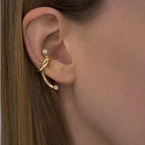 Brass Rhinestone Geo Twist Clip Earrings Women Jewelry Gothic Boho Designer Unique Party Elegance Gifts Japan Korean Fashion