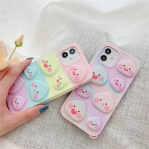 Relive Stress Pop Fidget Toys Silicone Phone Case for iPhone 12 11 Pro Max XR XS X 8 7 6 Plus 12 Mini SE 2020 Peach Back Cover