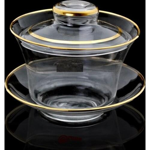 Heat resistant and heat resistant, transparent glass cover bowl kung fu tea ceremony tea set three cups of tea cups and tea cu
