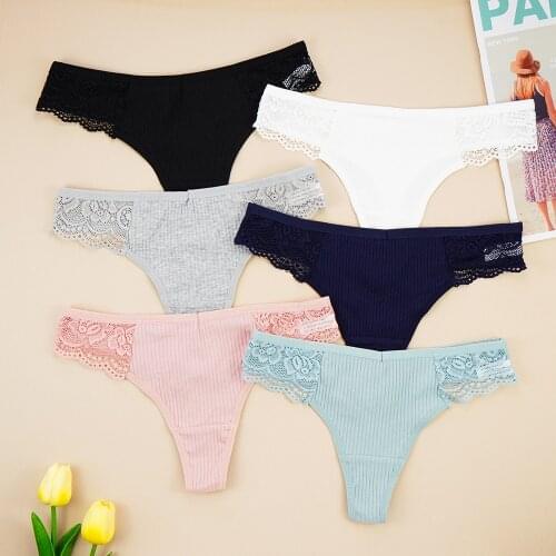 Cotton Panties Womens Underwear Sexy V Waist lace Thong Hollow out G-String Female T-back Underpants Lady Bikini Panty Lingerie