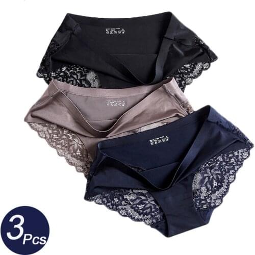 Sexy Lace Panties Seamless Women Underwear Silk Briefs Intimates Bikini Cotton Lingerie Briefs Penty Set 3 PCS Dropshipping