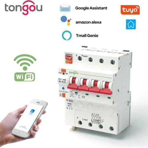 TUYA 4P Three Phase WIFI Smart Energy Meter Kwh Metering Monitoring Circuit Breaker Timer Relay with Leakage Protection 63A