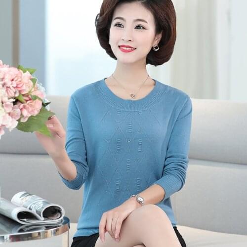 Middle-aged Mother Knitted Sweater Autumn Winter Loose Long Sleeve Woman Pullovers Sweaters Big Size Wool Knitwear Tops W1495
