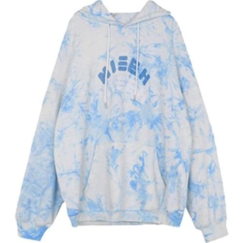 2021 Spring Tie dye Loose Womens Hoodies Sweatshirt Pockets Oversize Letter Sweatshirts Women Hip Hop Cotton Female Pullover