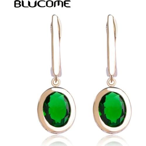 Blucome Green Drop Earrings For Women Wedding Copper Pin Rhinestone Jewelry Dangle Earring Princess Hooks Zircon Drop Pendientes
