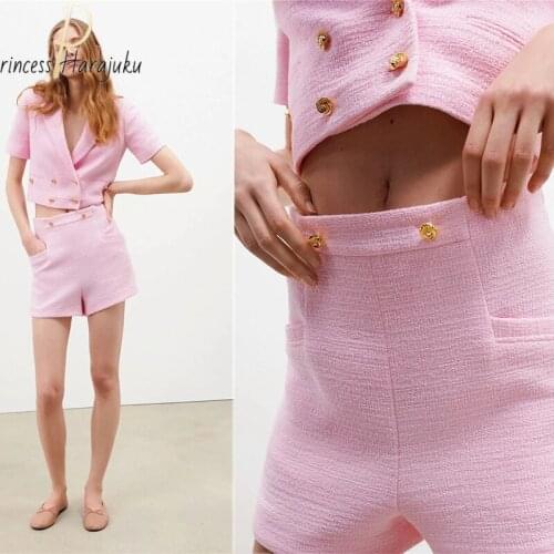 Spring And Autumn Women Fashion With Buttons Tweed Cropped Blazer Coat Vintage Long Sleeve Female Outerwear Chic Veste Femme