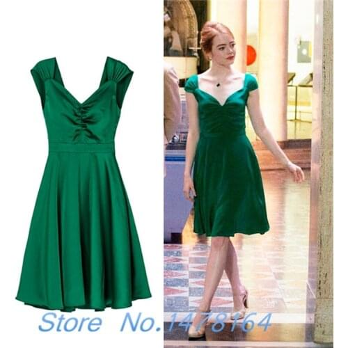 Movie la la land Emma Stone Mia Cosplay Costume Green Backless Beauty Women Long Dresses V-neck vestido Kleid Style