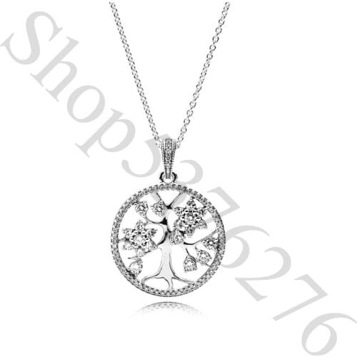 Authentic 925 Sterling Silver Family Tree Fashion Pendant Necklace Fit Pandora Women Bead Charm Gift DIY Jewelry