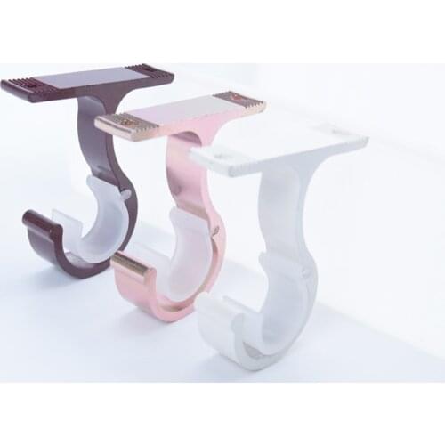 1 Pair Curtain Rod Brackets Aluminum Alloy Wall & Ceiling Mount Single Curtain Rod Holder Bracket, Wine Red, White, Rose Gold