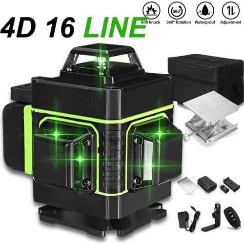 16 Lines 4D Green Laser Levels 360 Horizontal &Vertical Cross Lines With Auto Self-Leveling super powerful Indoors and Outdoors