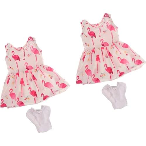 2 Set 1/4 Scale Doll Clothes Girl Skirt & Underpants Outfits 18 inch BJD Dolls Dress Up Accessories (Flamingo Prints)