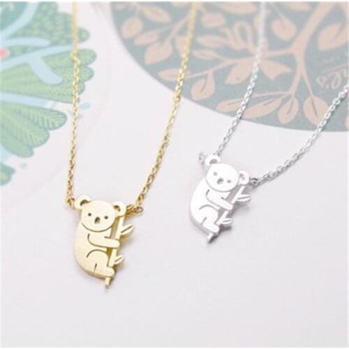 2018 Small Koala Bear and Branch Shaped Necklace for Women Cute Animal Charms Pendant Long Necklace collier femme