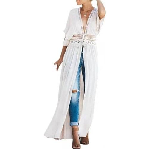 2021 Bikini Cover-ups Cardigan Sexy Hollow Out Summer Dress White Tunic Women Beach Wear Swim Suit Cover Up