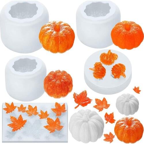 3D Pumpkin Maple Leaves Cake Fondant Mold Fall Thanksgiving Theme Mini Pumpkin Candle Molds Halloween Decoration DIY Craft