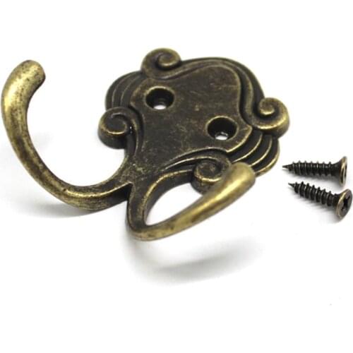 5Pcs Retro Zinc Alloy Double Prongs Clothes Coat Robe Purse Bag Hat Hook Hanger Antique Bronze 23mm*53mm*55mm