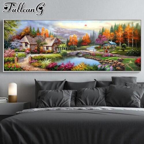 FULLCANG diy 5d diamond painting european garden landscape full embroidery house large mosaic needlework wall decoration FC2052