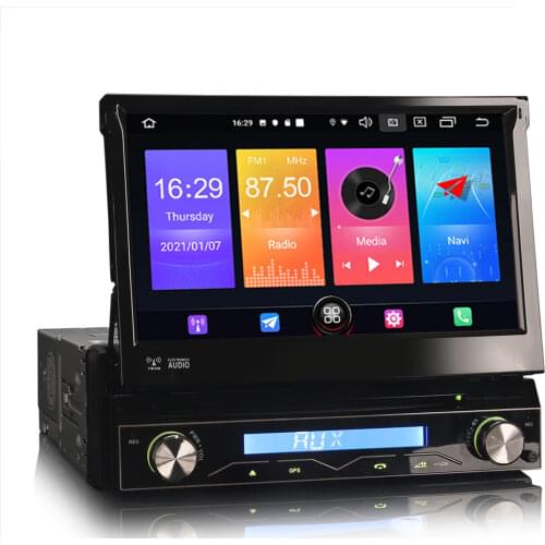7" Android 10.0 OS Single Din Car DVD Multimedia System Player 1 Din Car GPS One Din Car Radio with Motorized Retractable Screen