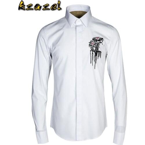 Azazel Shirt Men Flower Embroidery Mens Dress Shirts Long Sleeve Business Formal Men Shirts Plus Size 4xl Slim Fit Shirts Man